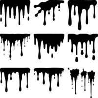 Dripping Black Paint Set, Flowing Stain Elements, Isolated Smudges on White Background vector