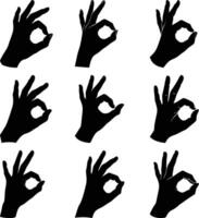Hand Gestures Silhouettes Collection Okay Sign on Transparent Background vector