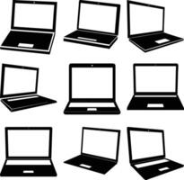 Group of Laptop Illustrations with Transparent Background in Various Positions vector