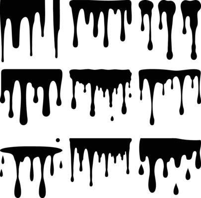 Dripping Black Paint Collection, Abstract Ink Flows, Stain Blob Patterns, White Backdrop