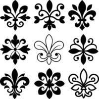 Collection of Nine Stylized Fleurdelis Motifs Isolated on a White Background vector