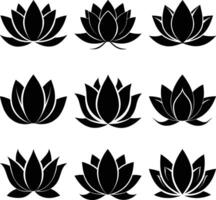 Collection of Nine Lotus Flower Silhouettes with Transparent Background Design vector