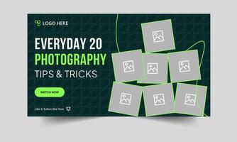 Trendy photography tips and trick thumbnail banner design, daily photography techniques cover banner, customizable eps 10 file format vector