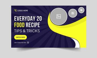 Best food recipe techniques cover banner design, daily food review tips and tricks thumbnail banner design, customizable eps 10 file format vector