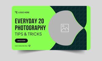 Daily photography tips and trick thumbnail banner design, daily photography techniques cover banner, customizable eps 10 file format vector