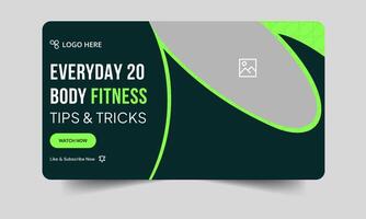 Daily body fitness techniques creative cover banner template, youtube thumbnail banner design, editable eps 10 file format vector
