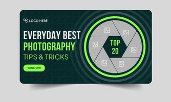 Photo shoot tips and trick thumbnail banner design, daily photography techniques cover banner, customizable eps 10 file format vector
