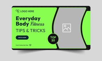 Everyday fitness tips and tricks thumbnail banner design, daily workout plan techniques cover banner design, fully customizable eps 10 file format vector