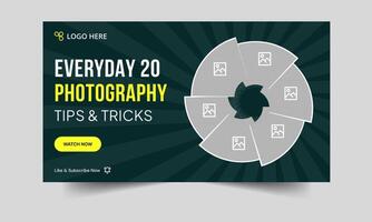 Daily photography thumbnail banner design, daily photography tips and tricks thumbnail banner design, fully editable eps 10 file format vector