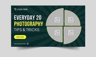 Trendy photo shoot tips and tricks cover banner design, daily photography techniques thumbnail banner design, customizable eps 10 file format vector