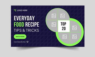 Delicious food recipe tips and tricks thumbnail banner template design, editable food recipe thumbnail eps10 file format vector