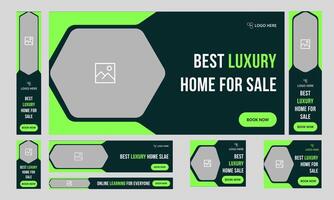 Trendy luxury home sale real estate services web set banner design, daily home buy and sale web bundle banner design for social media post, fully customizable eps 10 file format vector