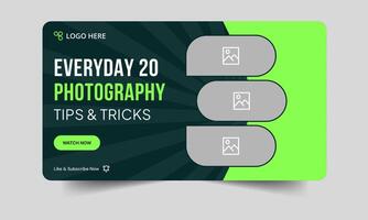 Editable photo shoot tips and tricks cover banner design, daily photography techniques thumbnail banner design, customizable eps 10 file format vector