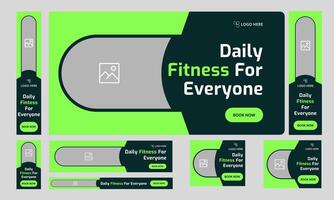 Best fitness training web bundle banner design for social media post, daily workout plan web set banner design, fully editable eps 10 file format vector