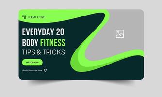 Body fitness tips and tricks cover banner template design, youtube thumbnail banner template, fully customizable eps 10 file format vector