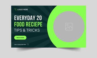 Trendy recipe tips and tricks customizable youtube thumbnail banner template design, eps 10 file format vector