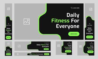 Customizable body fitness web set banner design for social media post, everyday body fitness and yoga training web bundle banner design, fully editable eps 10 file format vector