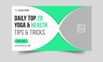 Daily yoga tips and techniques thumbnail banner design, yoga tricks and body massages tips cover banner design, editable eps 10 file format vector