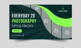 Best photography reel tips and tricks thumbnail banner design, daily photography techniques cover banner design, fully customizable eps 10 file format vector