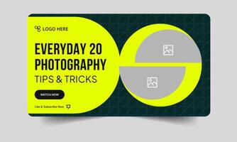 Customizable photography tips and trick thumbnail banner design, daily photography techniques cover banner, customizable eps 10 file format vector