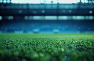A brightly lit football field at night, with powerful floodlights illuminating the turf. A perfect image for night games, stadium excitement, and competitive sports themes. photo