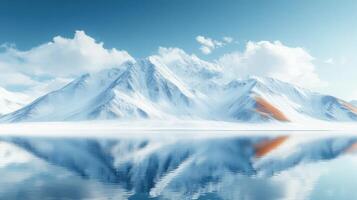 Snowy mountain range reflected in a calm lake. photo