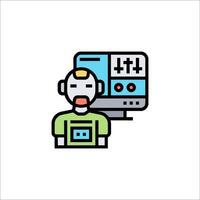 A robot is standing in front of a computer monitor vector
