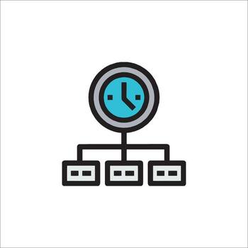 A clock icon with a computer and a network vector