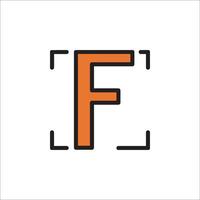 The letter f is shown in an orange and black outline vector