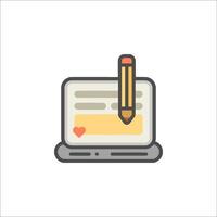A laptop with a pencil and a heart icon vector