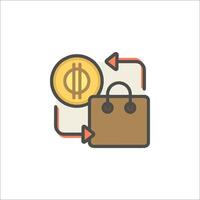 A bag with a dollar sign and a coin icon vector