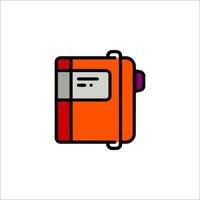 A red and orange book with a pencil on it vector