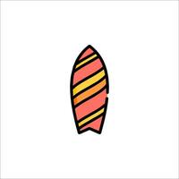 A surfboard icon with a red and yellow stripe vector