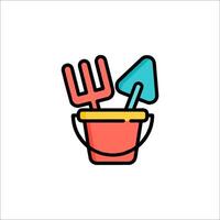 A colorful icon of a bucket with a shovel and fork vector