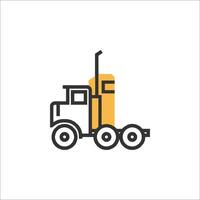 A truck with a trailer on it is shown in a line vector
