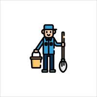 A man with a shovel and bucket icon vector