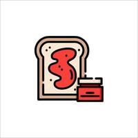 A piece of toast with jam on it and a jar of jam vector