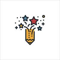 A pencil with stars and fireworks on it vector