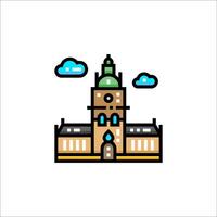 A building with a clock tower and clouds vector