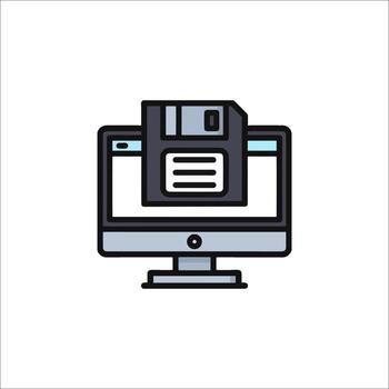 Computer with floppy disk icon vector