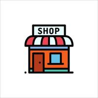 A shop icon with a red roof and a white background vector