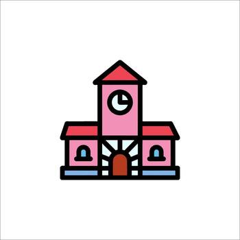 A pink building with a clock on it vector