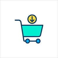 A shopping cart with a yellow arrow pointing down vector