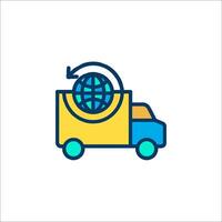 A delivery truck with a globe on top vector