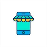 Mobile phone icon with a shop awning vector