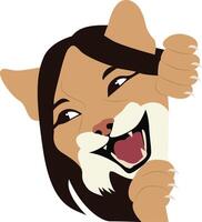 A cartoon cat with its mouth open and its eyes closed vector