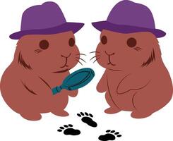 Two brown mice with hats and shoes are looking at each other vector
