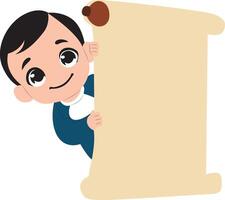 Boy Peeking Behind Blank Scroll, happy Constitution Day vector