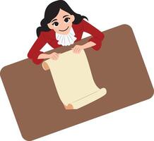 Woman Reading Ancient Scroll Document, happy Constitution Day vector