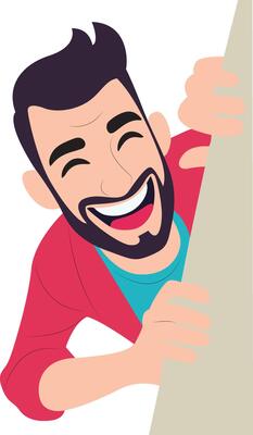 Happy Man Peeking Corner Illustration, happy Running of the Bulls